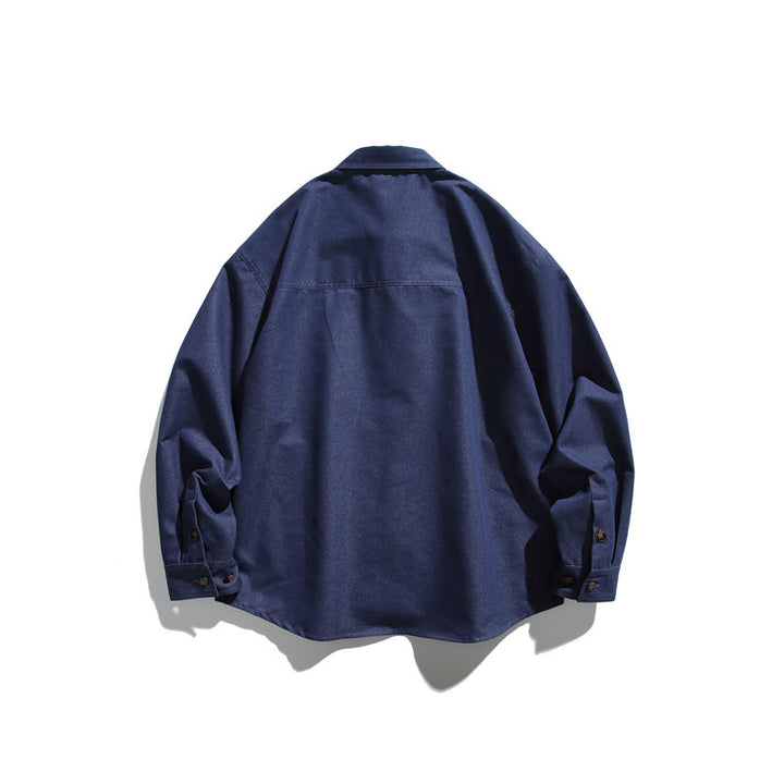 Unisex Oversize-Hemdjacke aus robuster Baumwollmischung mit kontrastierender Kunstleder-Brusttasche Drune