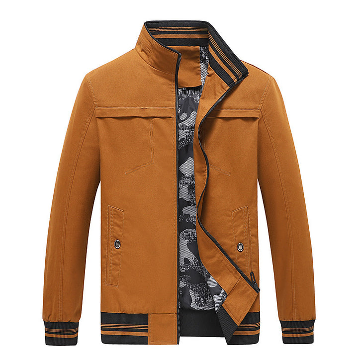 Herren Leichter Stehkragen-Blouson mit gestreiften Rippbündchen und Camouflage-Innenfutter Drune