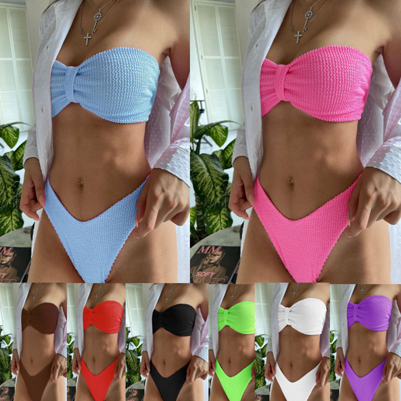 Damen Bandeau-Bikini mit strukturiertem Oberteil und hochgeschnittenem Höschen Drune