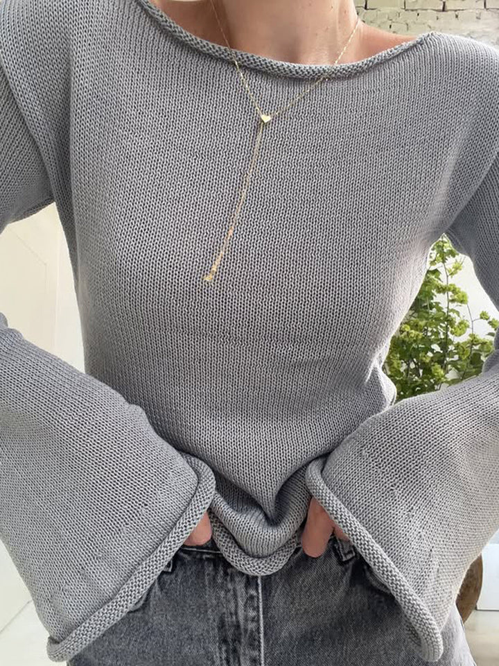 Damen Grobstrick-Pullover mit weitem U-Boot-Ausschnitt & extraweiten Trompetenärmeln Drune
