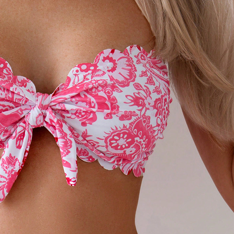 Damen Bandeau-Bikini mit floralen Rüschen Drune