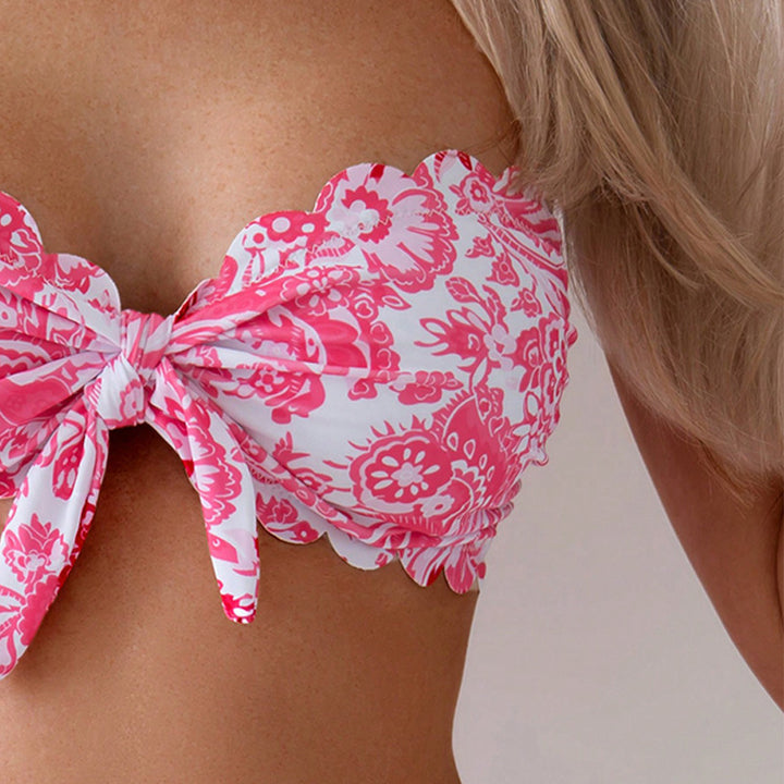 Damen Bandeau-Bikini mit floralen Rüschen Drune