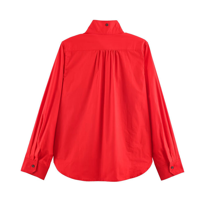 Damen Oversize Utility‑Hemdjacke mit hohem Stehkragen und aufgesetzten Brusttaschen Drune