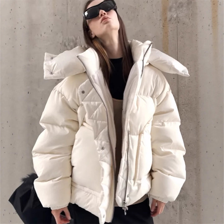 Damen Oversize Wattierte Pufferjacke mit extra hohem Stehkragen, zweifachem Frontreißverschluss und kastiger Silhouette Drune