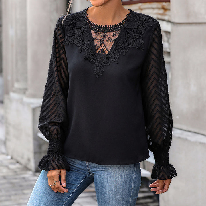 Damen Elegante Bluse mit Spitzenärmel Drune
