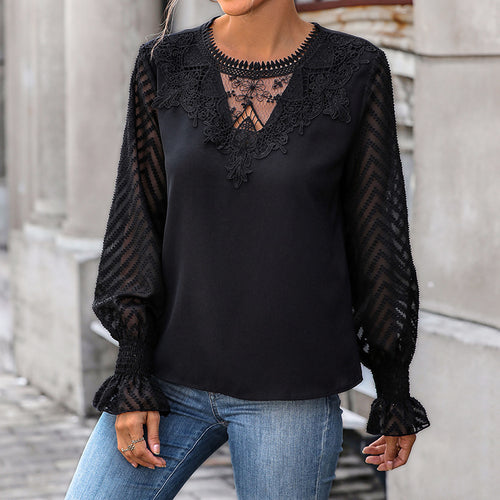 Damen Elegante Bluse mit Spitzenärmel Drune