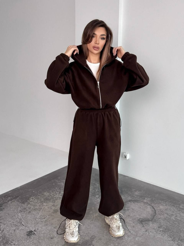 Damen Fleece-Hoodie und entspannte Jogginghose Set