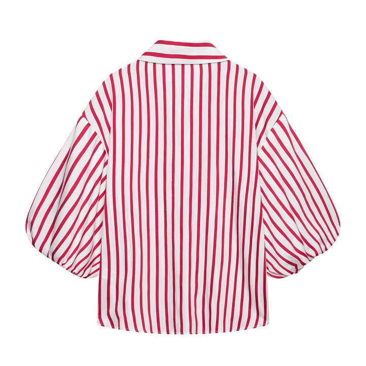 Damen Gestreifte Oversize-Bluse mit Ballonärmeln Drune