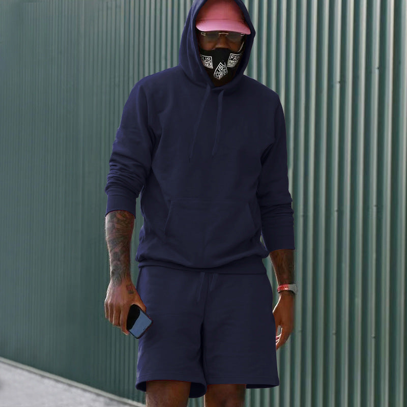 Herren nan zweiteiliges Freizeit-Set Hoodie und Sweatshorts aus French Terry mit Kängurutasche und Tunnelzug Drune