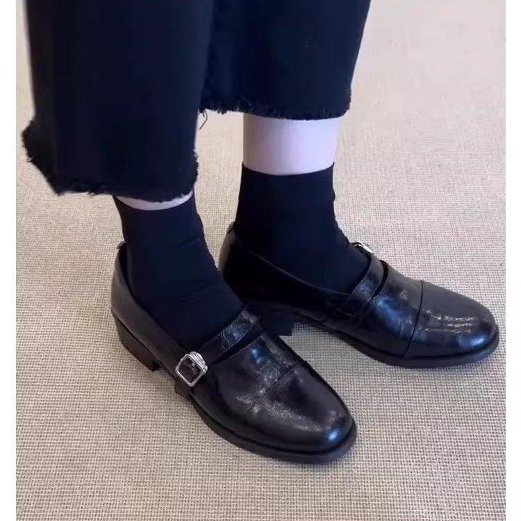 Damen Flache Leder‑Mary‑Jane‑Loafer mit verstellbarer Metallschnalle Drune