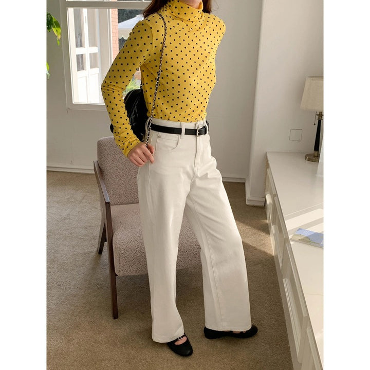 Damen Langarm-Polkadots-Turtleneck Drune
