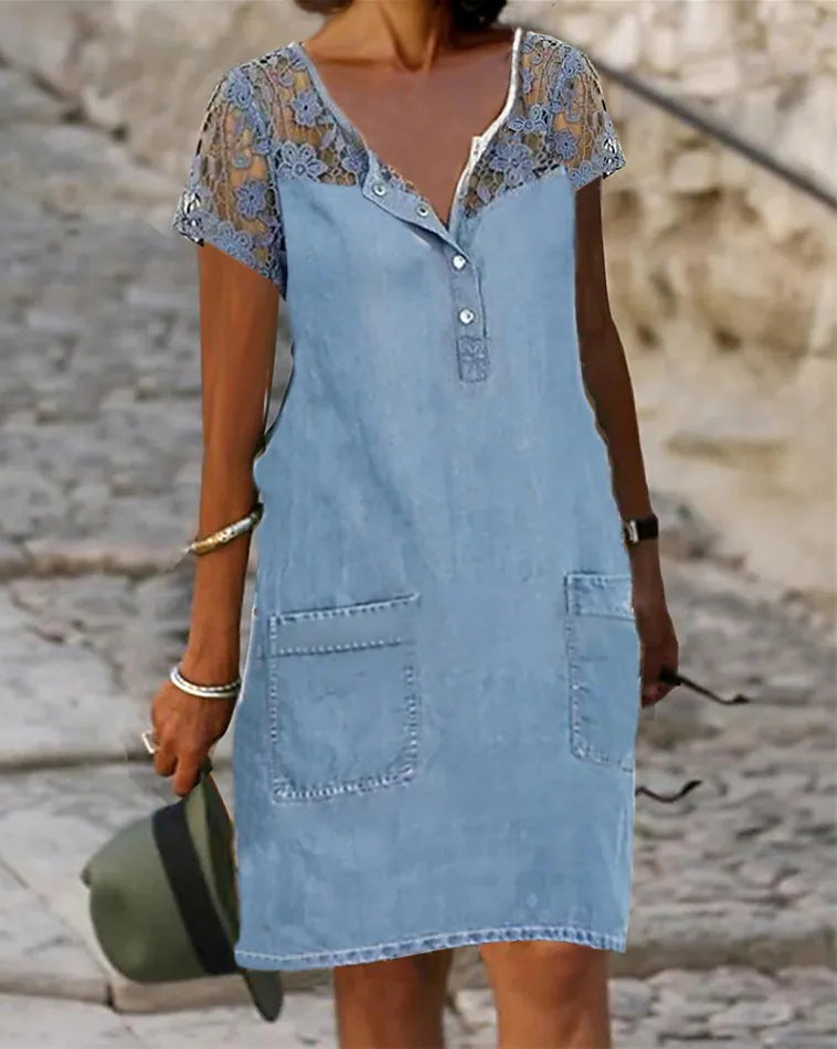 Drune | Baumwoll- und Leinenkleid mit Spitze