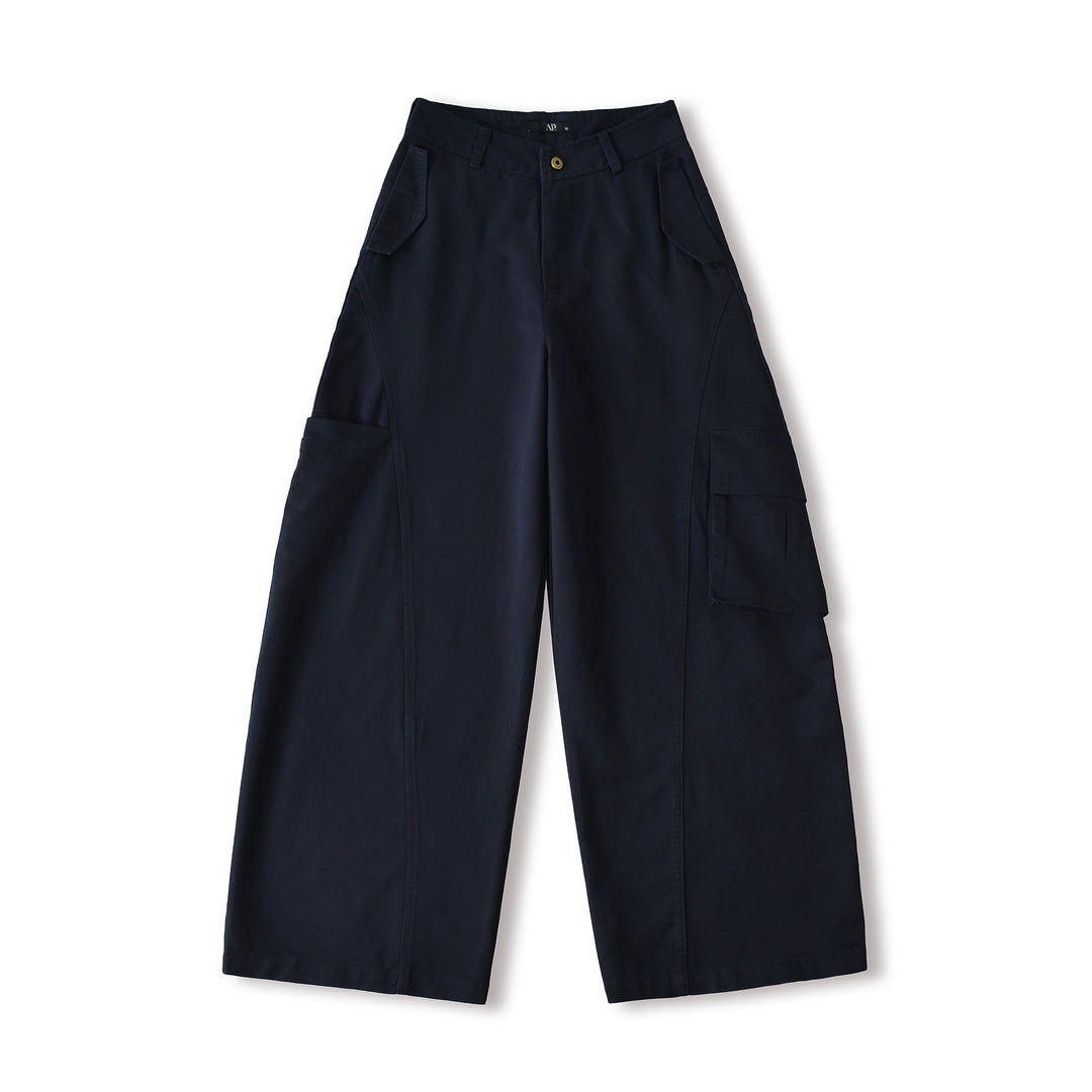 Damen Cropped Cargohose mit hoher Taille, weitem Bein und Klappentaschen Drune