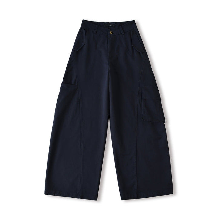 Damen Cropped Cargohose mit hoher Taille, weitem Bein und Klappentaschen Drune