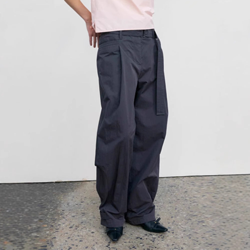 Damen Weit geschnittene Stoffhose mit Ton-in-Ton Gürtel Drune