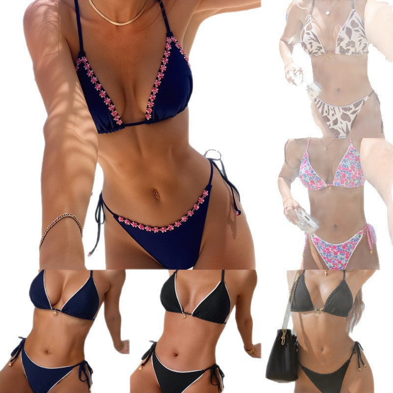 Damen Triangel-Bikini mit dekorativen Trägern und goldenen Akzenten Drune