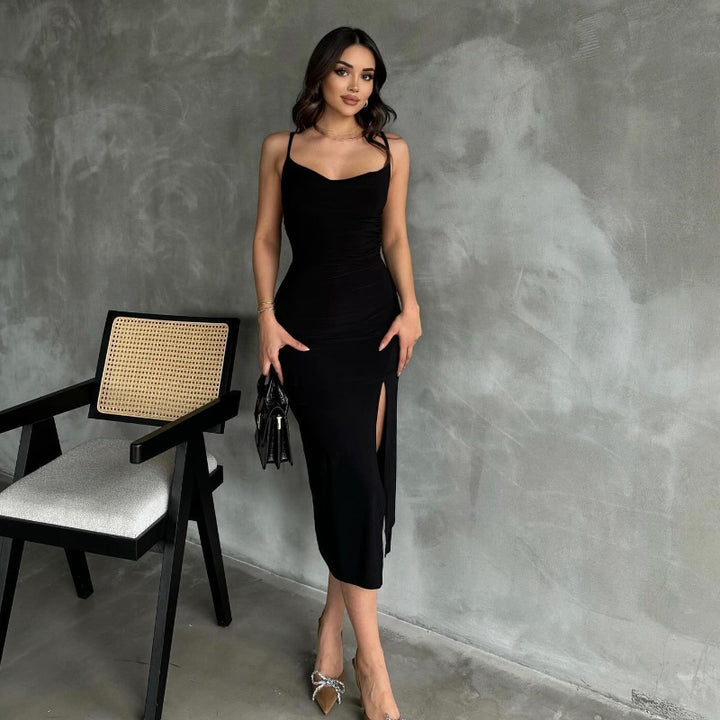 Damen Elegantes Maxi Kleid mit figurbetontem Schnitt und seitlichem Schlitz Drune