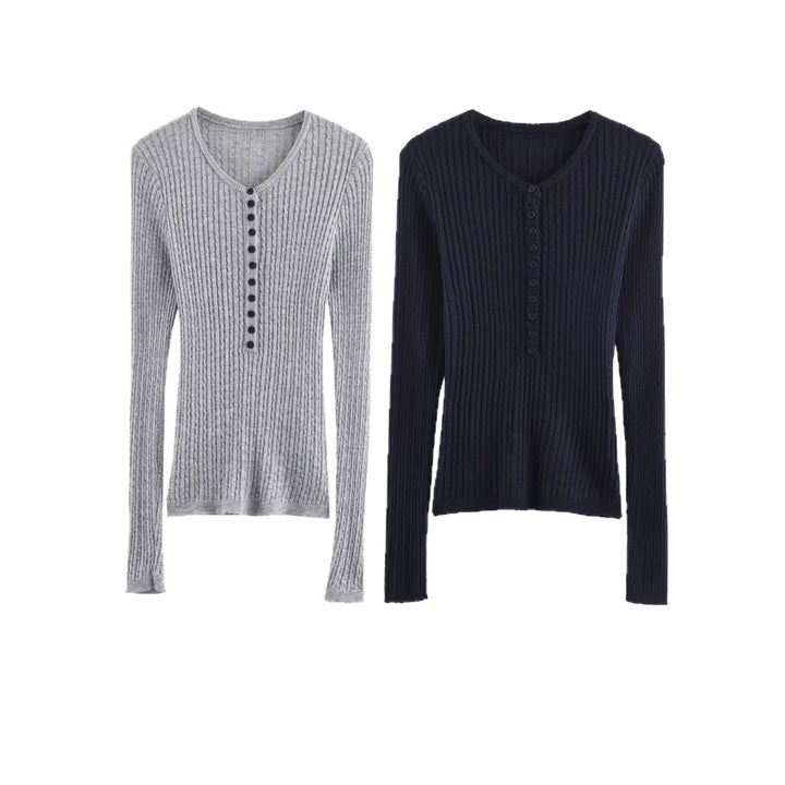 Damen Langarmshirt mit strukturiertem Rippdesign und Knopfdetails Drune