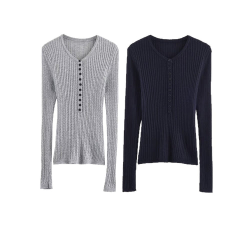 Damen Langarmshirt mit strukturiertem Rippdesign und Knopfdetails Drune
