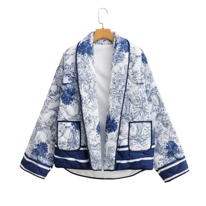 Damen nan leichte gesteppte Kurzjacke im Kimono‑Stil mit weitem Schalkragen, kontrastpaspel und aufgesetzten Taschen Drune