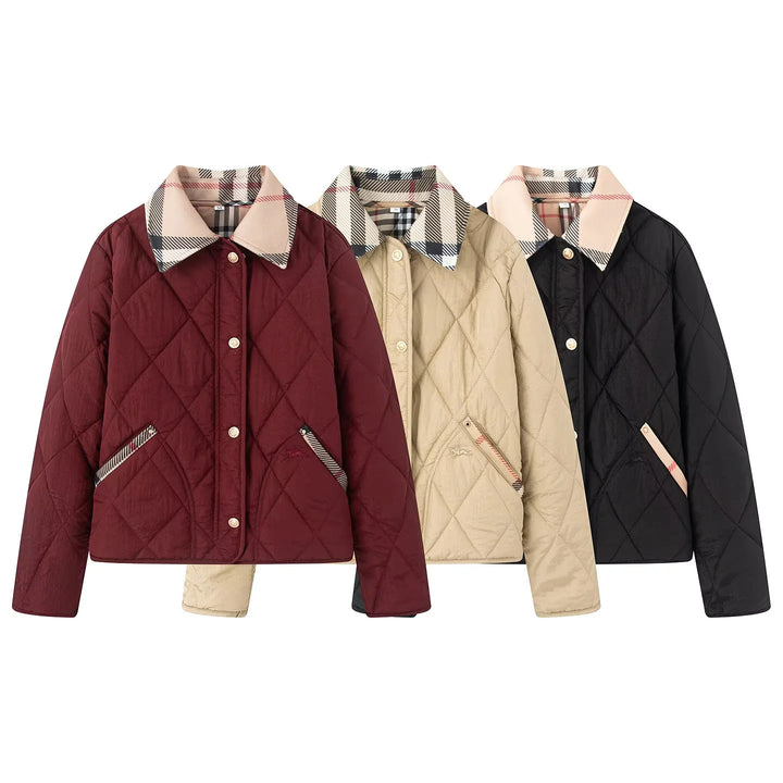 Damen nan gesteppte Kurzjacke mit Karokragen und paspelierten Eingrifftaschen Drune