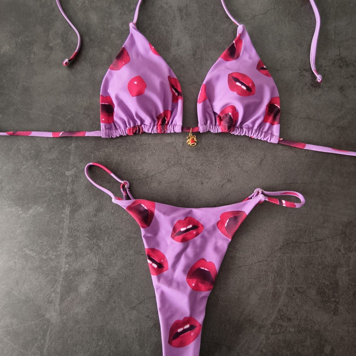 Damen Bikini-Set mit verstellbarem Triangel-Oberteil und hoch geschnittenen Hüftbund Drune