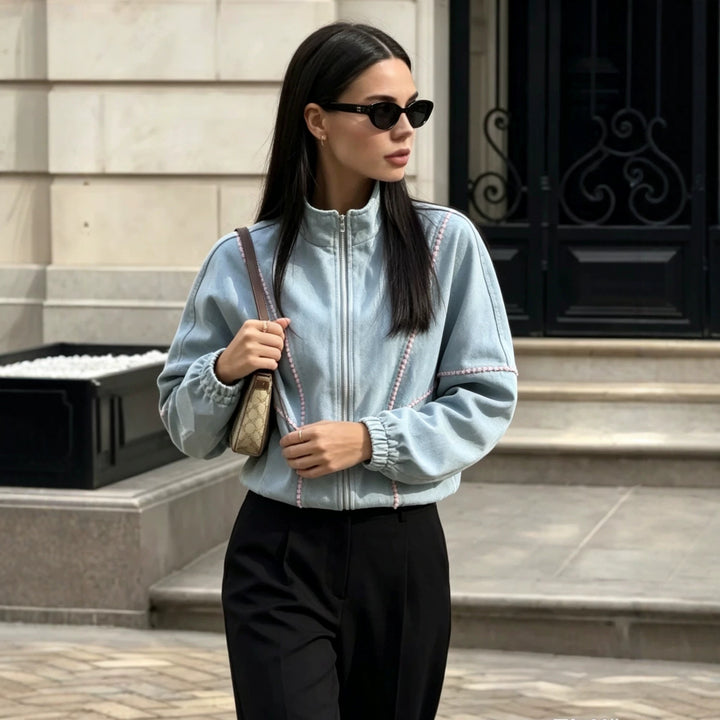 Damen Leichte Cropped‑Bomberjacke mit Zierborten, elastischen Bündchen und durchgehendem Reißverschluss Drune