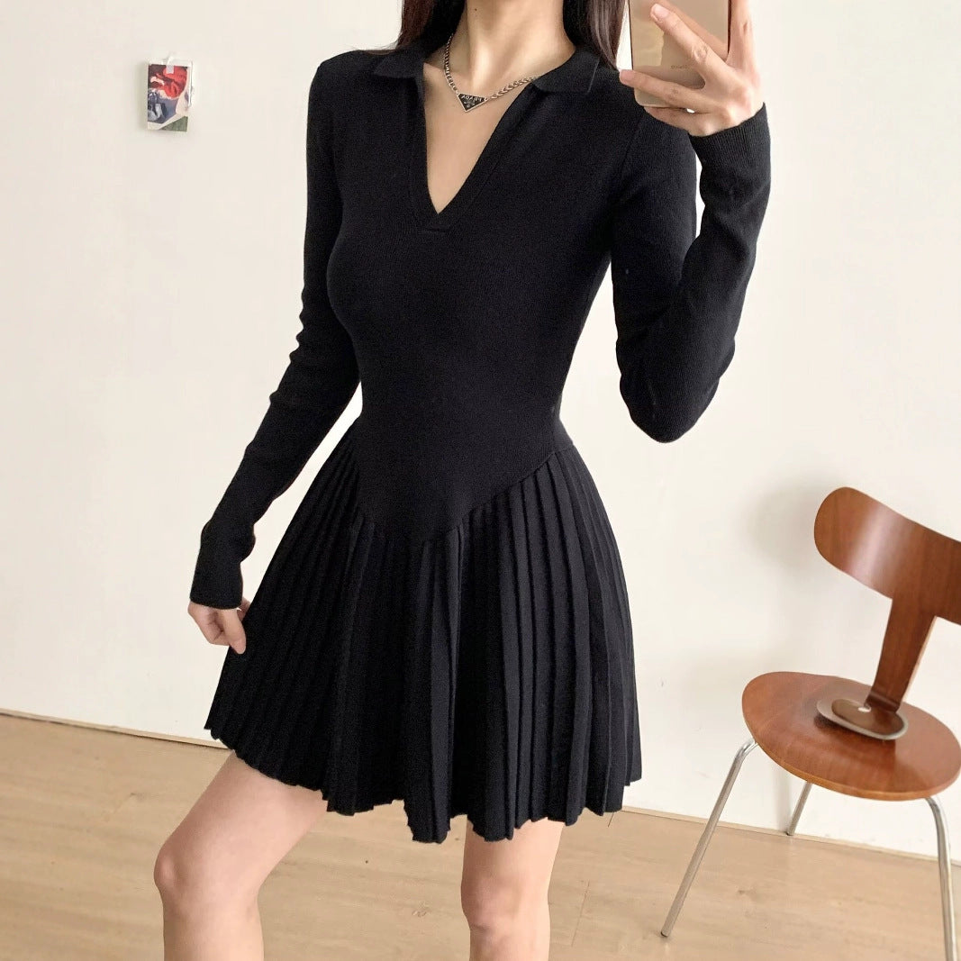 Damen langärmliges Plisseekleid Drune