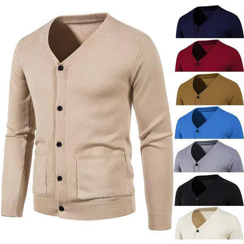 Herren modische Strickjacke mit V-Ausschnitt und praktischen Taschen Drune