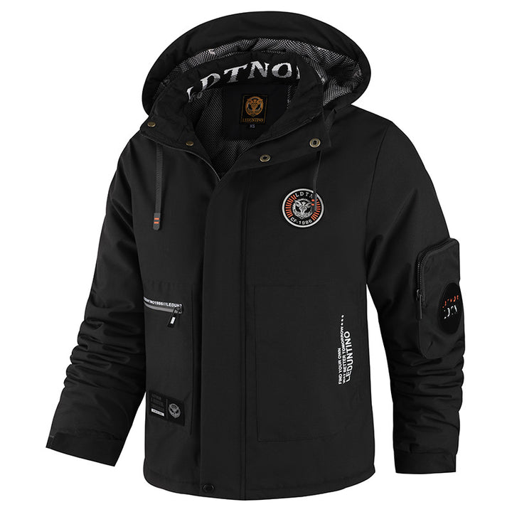 Herren nan wattierte Wind- und Wetterjacke mit Kapuze und multifunktionalen Utility-Taschen Drune