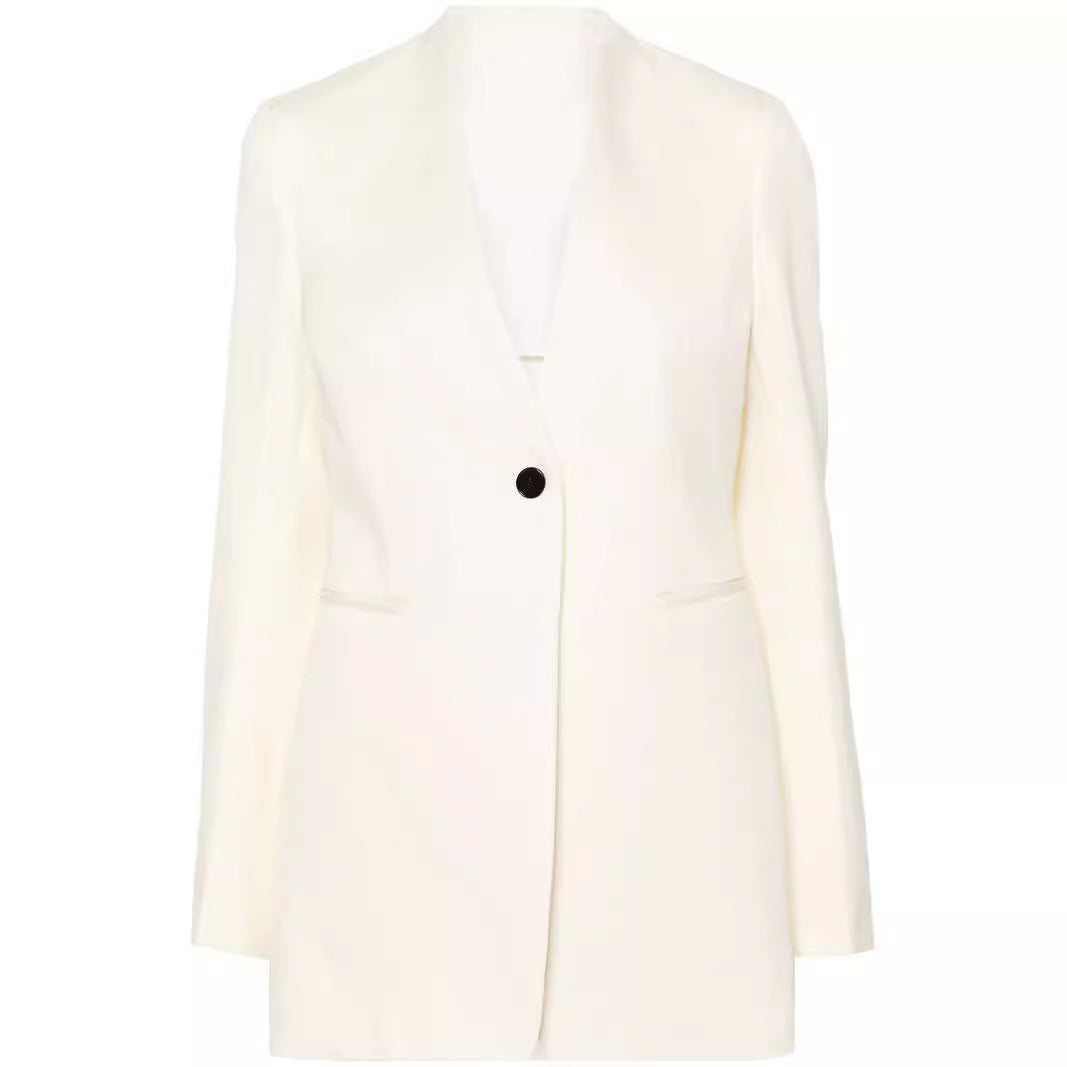 Damen Elegantes Einreihiges Longblazer-Set mit weiter Palazzo-Hose Drune
