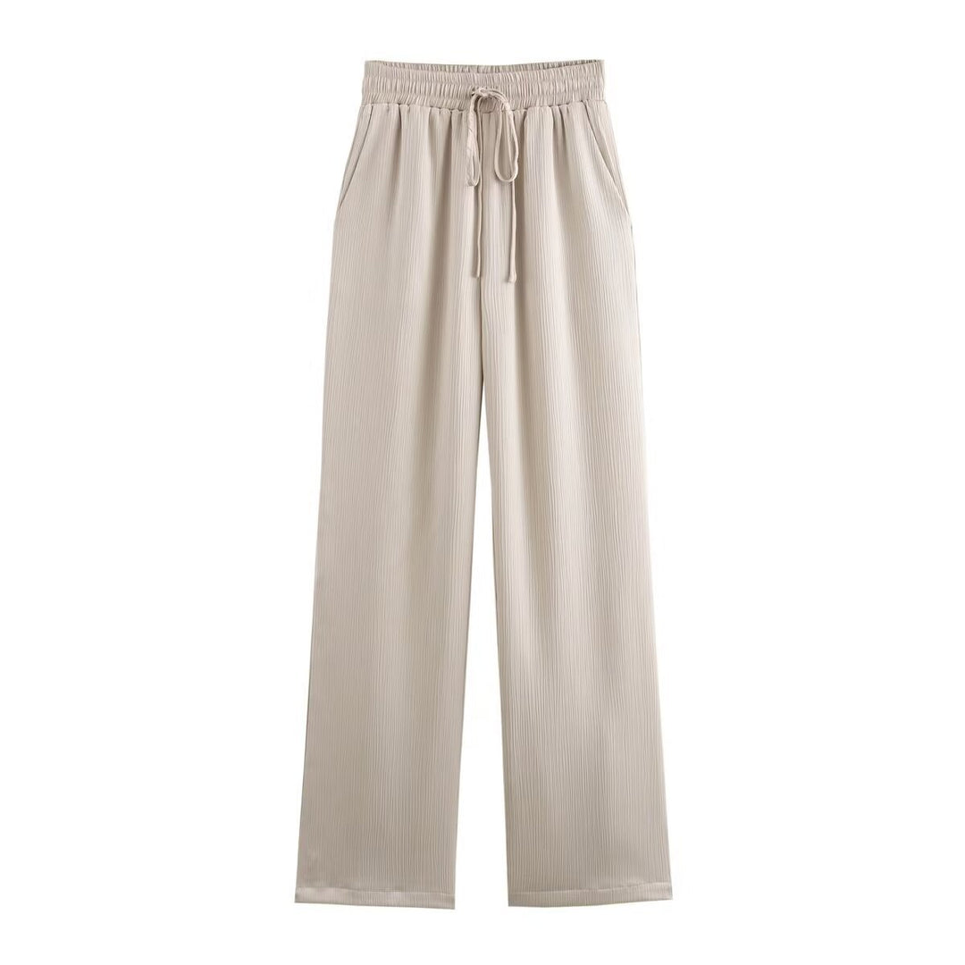 Damen nan plissierte Highwaist Palazzo-Hose mit elastischem Bund, Kordelzug und Seitentaschen Drune