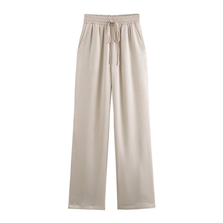 Damen nan plissierte Highwaist Palazzo-Hose mit elastischem Bund, Kordelzug und Seitentaschen Drune