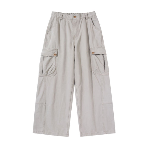Damen hochgeschnittene Cargo‑Hose mit weitem Bein und Klappentaschen Drune