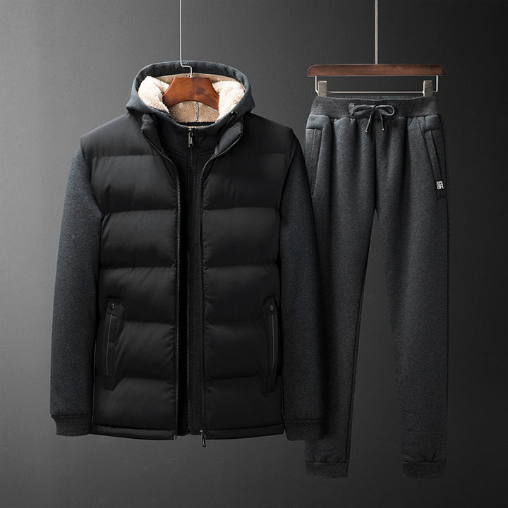 Herren Wattierte Kapuzenweste mit Fleecefutter und schmal geschnittene Jogginghose Set Drune