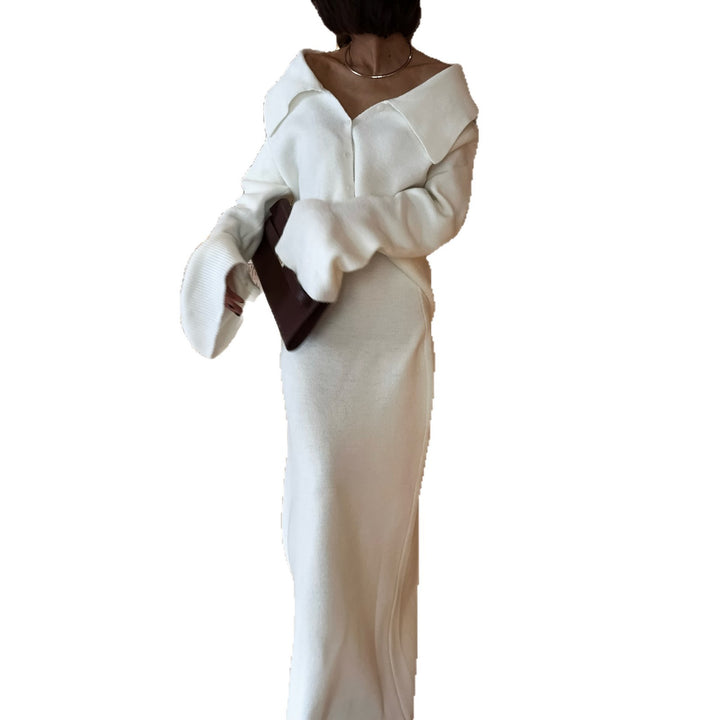 Damen Elegantes und figurbetontes Strickkleid mit lässigem Bund Drune