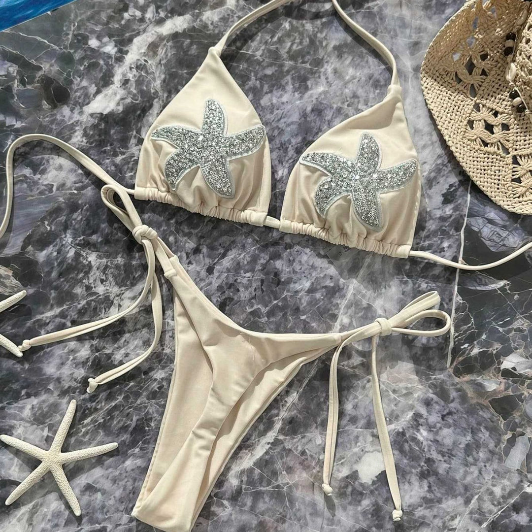 Damen Triangel-Bikini mit glitzernden Sternenapplikationen Drune
