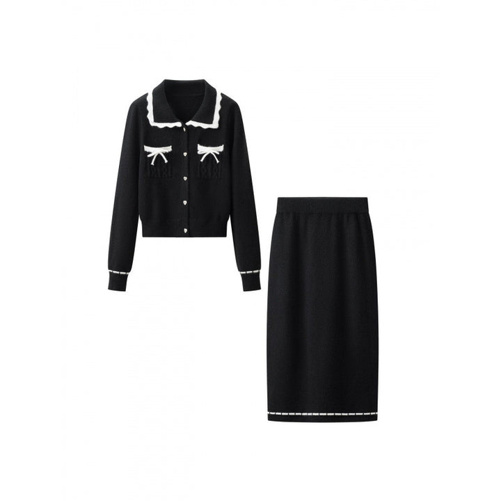 Damen Zweiteiliges Feinstrick‑Set mit kurzgeschnittenem Rüschen‑Cardigan und High‑Waist Bleistiftrock Drune