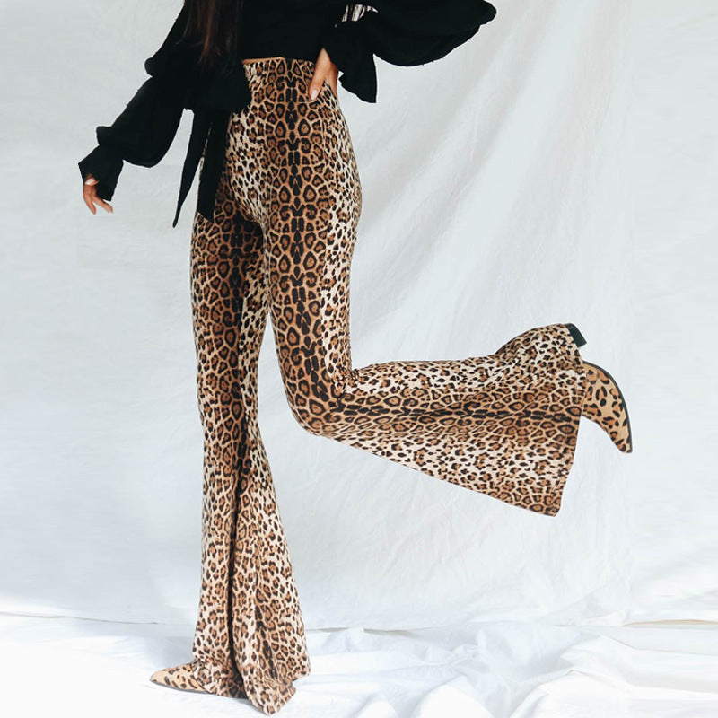 Damen Flared Jeans mit stilvollem Leopardenmuster Drune