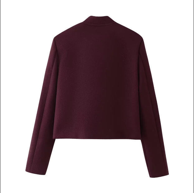 Damen Kurze Cropped‑Utilityjacke aus Wollmix mit Stehkragen und aufgesetzten Klappentaschen Drune