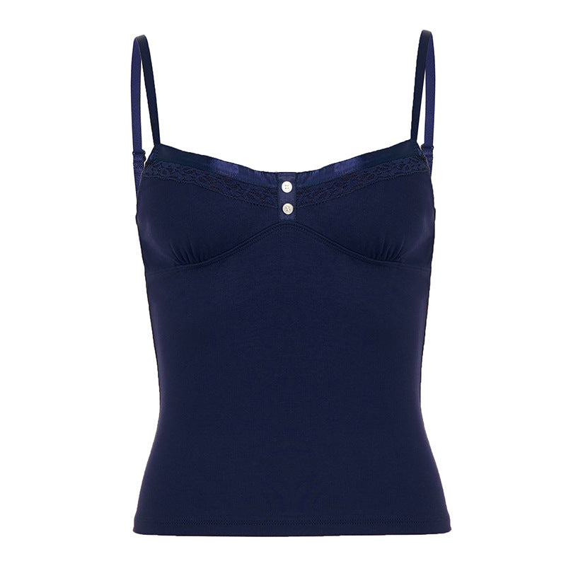 Damen Feinripp Spaghetti-Top mit Spitzen-Detail Drune