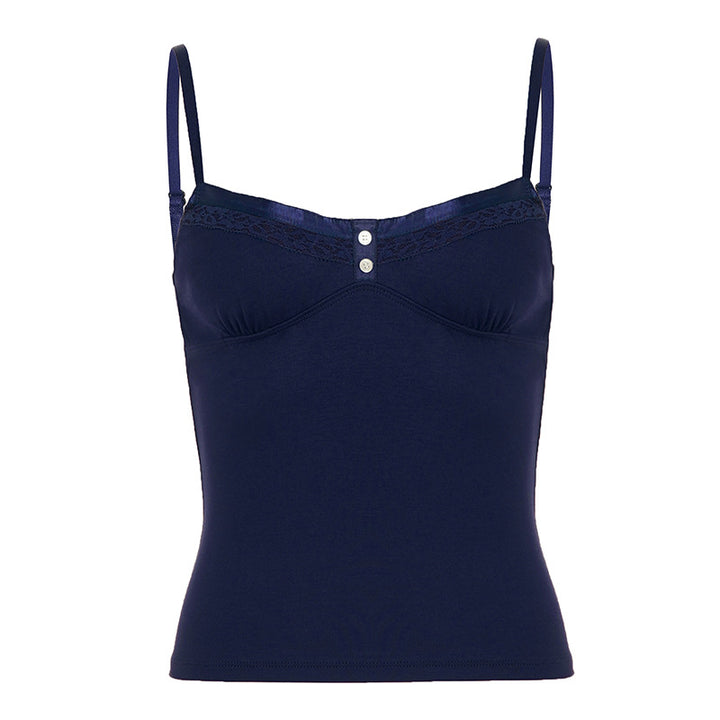Damen Feinripp Spaghetti-Top mit Spitzen-Detail Drune