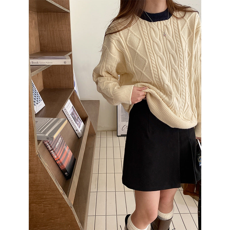 Damen Grob gestrickter Pullover mit Zopfmuster Drune