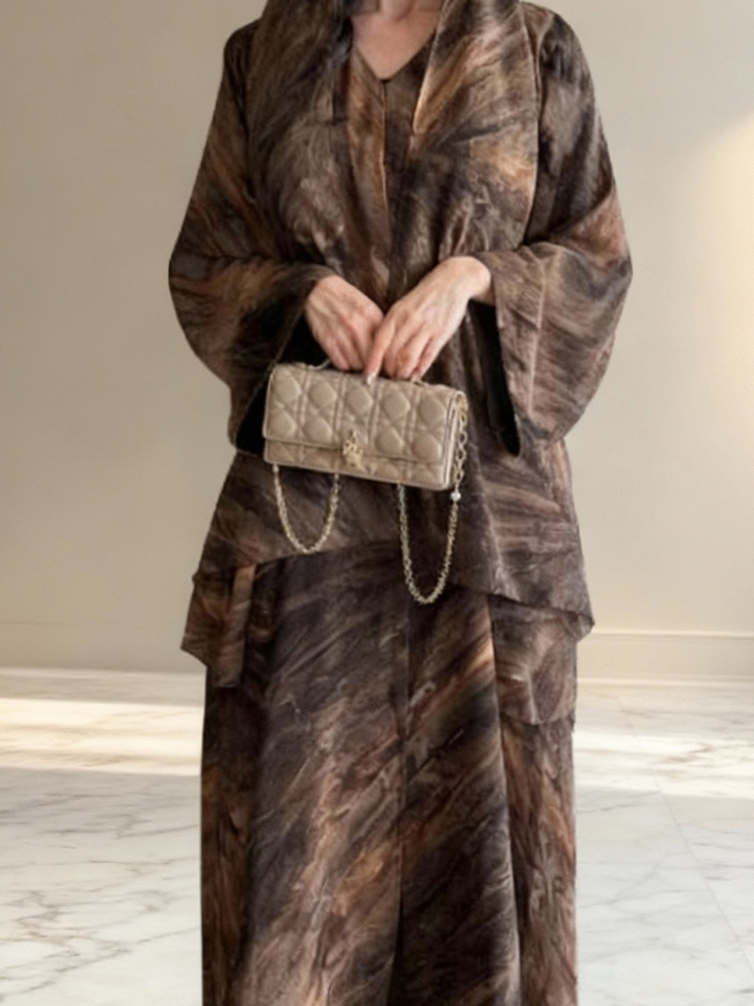 Damen nan langes fließendes Kapuzenkaftan Kleid mit weitem Arm und mehrlagigem Chiffon Drune