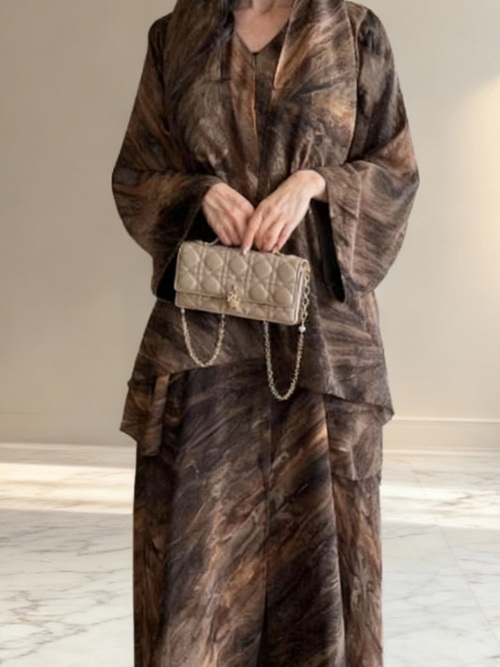 Damen nan langes fließendes Kapuzenkaftan Kleid mit weitem Arm und mehrlagigem Chiffon Drune