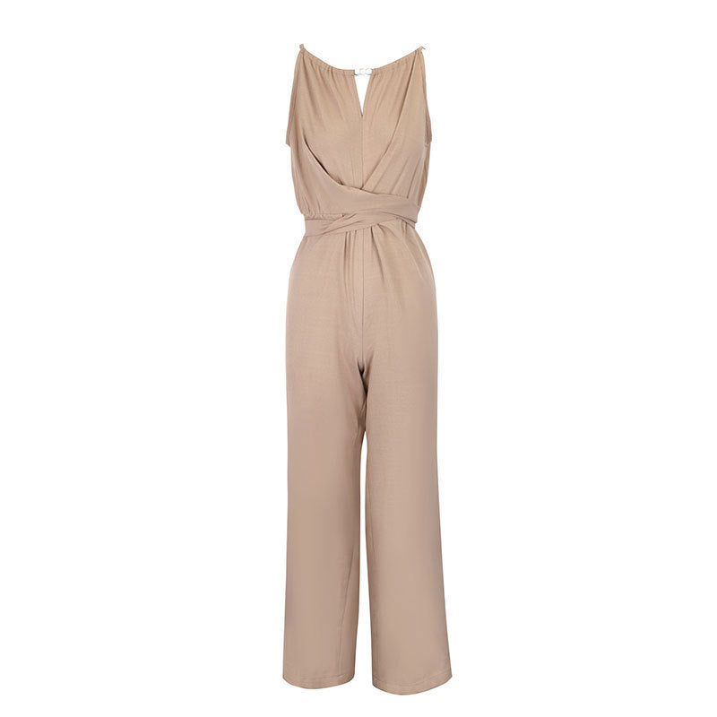 Damen bodenlanger Jumpsuit mit raffiniertem Wickeldesign und eleganter Bundnaht Drune