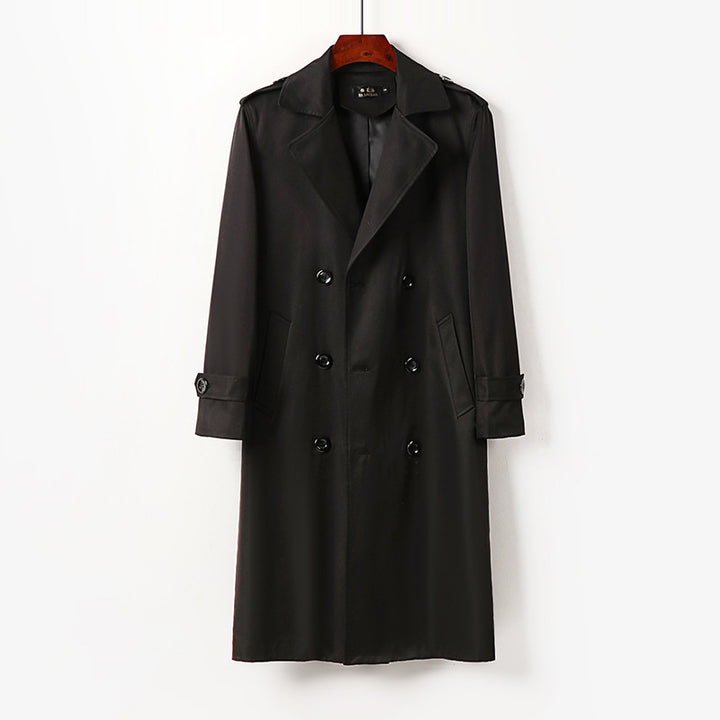 Herren Doppelreihiger Trenchcoat mit Schulterklappen, langer Silhouette und klassischem Revers Drune