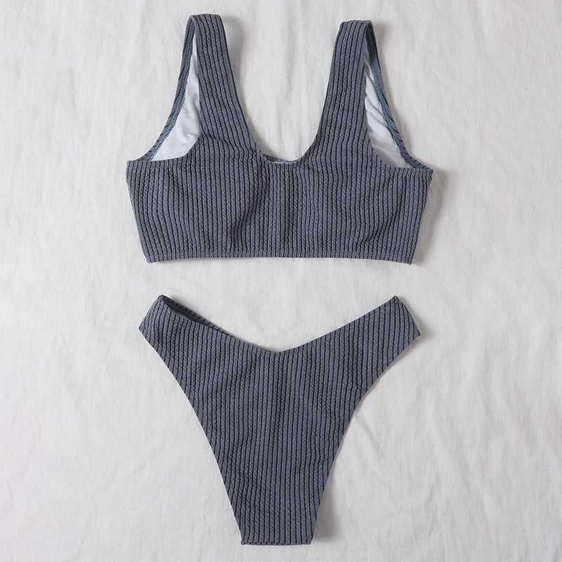 Damen Sport-Bikini-Set mit strukturiertem Bustier und hoch geschnittenem Slip Drune