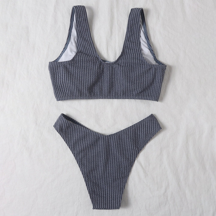 Damen Sport-Bikini-Set mit strukturiertem Bustier und hoch geschnittenem Slip Drune