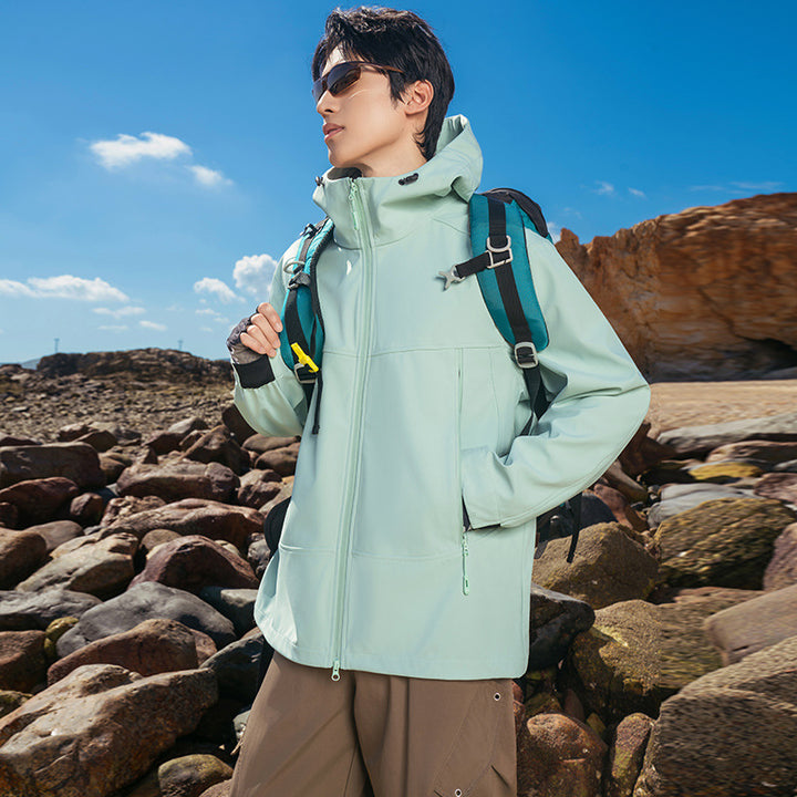 Herren Softshell-Outdoorjacke mit Kapuze, winddicht und wasserabweisend Drune